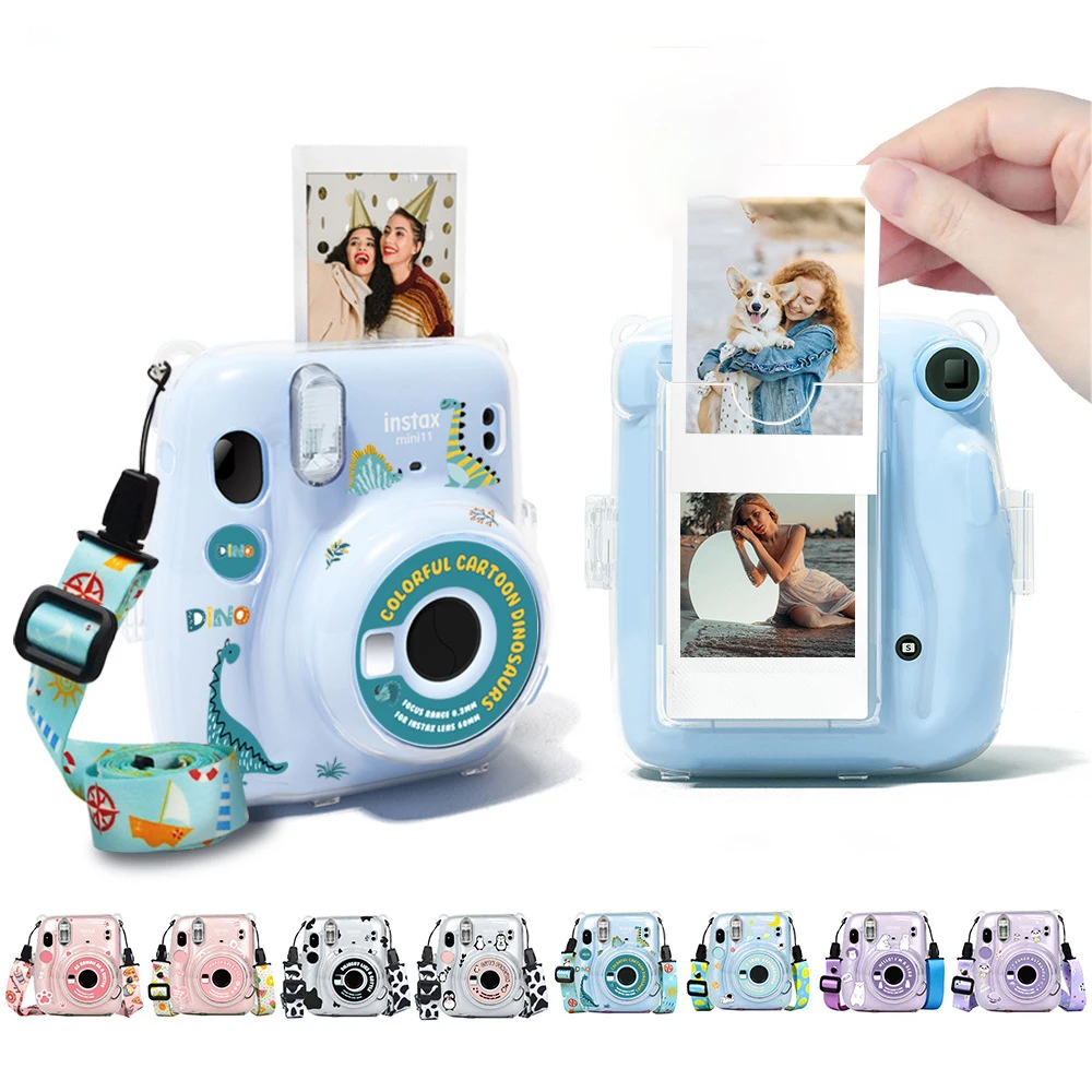 For Instax Mini11 Camera Bag Photo Bag Clear Storage Case Crystal Case Strap and Sticker Three Piece Set