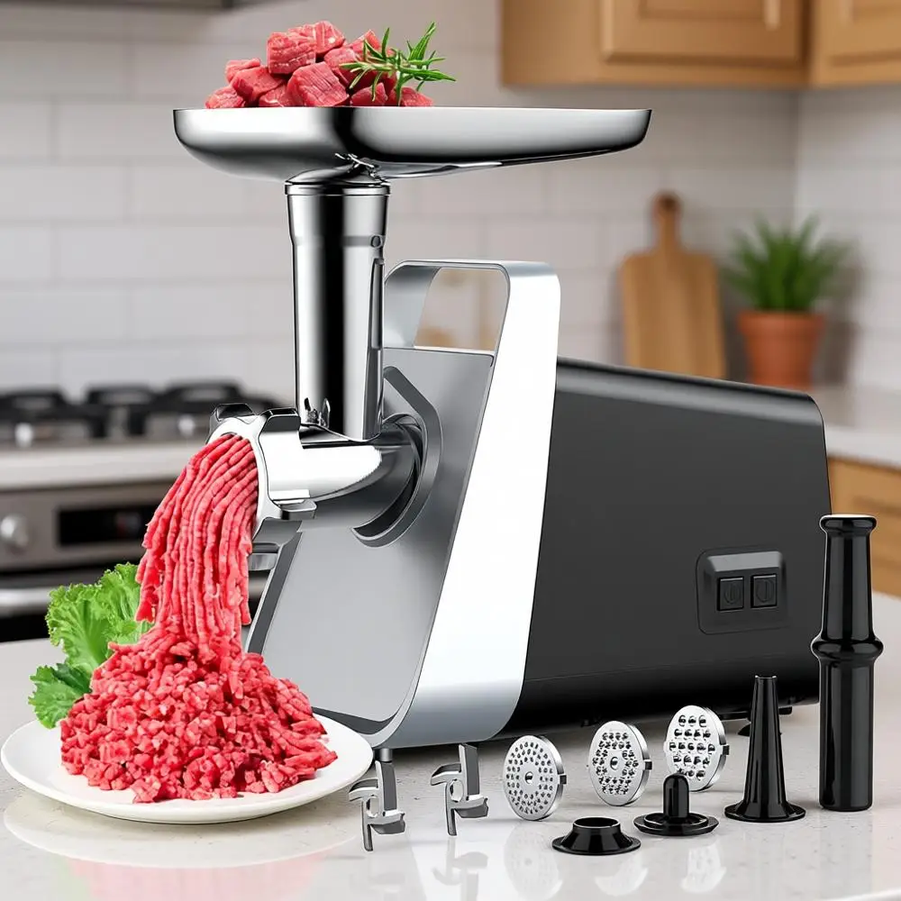 

Электрическая мясорубка, насадка для колбас, 2 ножа, 3 решетки, набор для куббе, максимальная мощность 2800 Вт, мощная мясорубка для интенсивного использования