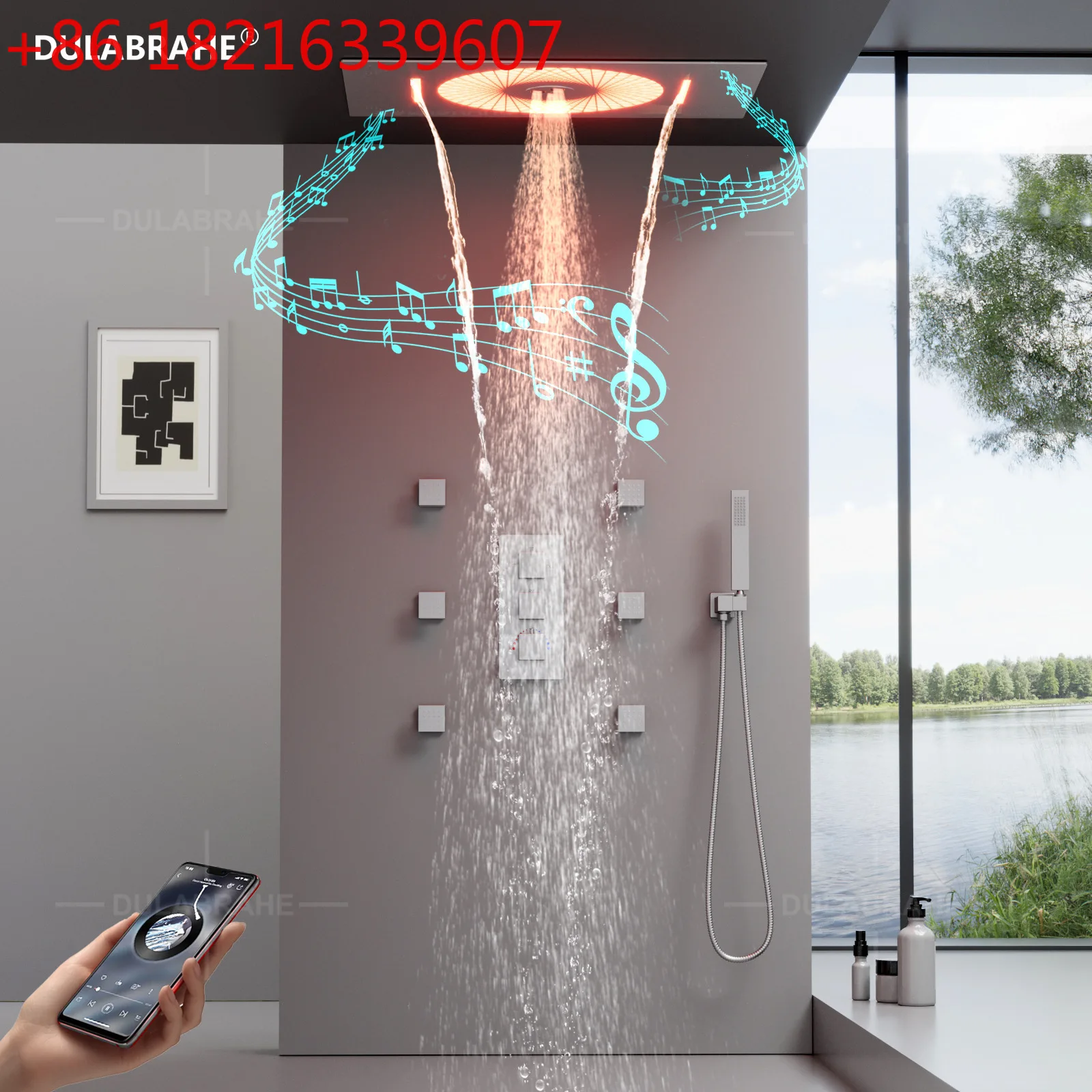 Ceiling embedded 600x400mm LED music top nozzle Hotel villa constant temperature