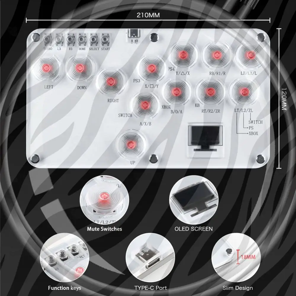 

Arcade Joystick 12Keys All-Button Arcade Fightstick RGB Stickless Arcade Stick Keyboard Rims Button for /PS3/Switch/PC