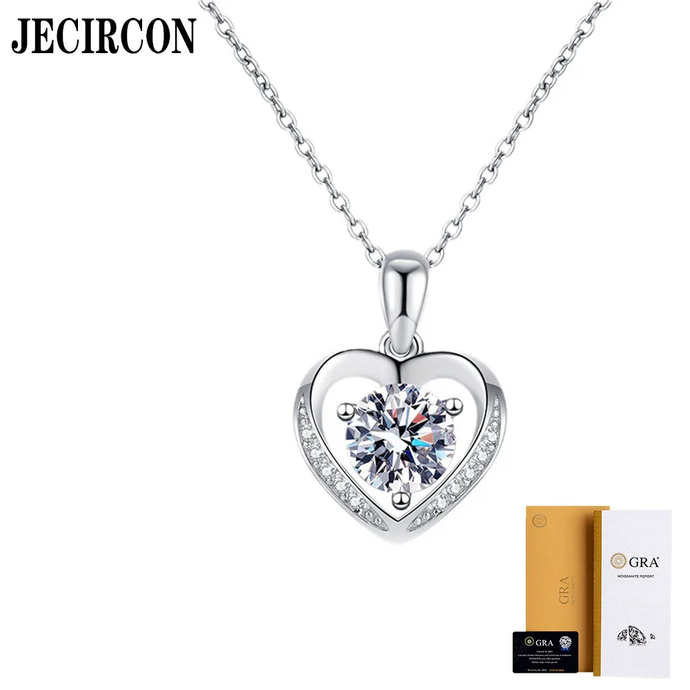 

JECIRCON 925 Sterling Silver Love Necklace for Women Eternal Heart Moissanite Pendant Clavicle Chain Trendy Valentine's Day Gift