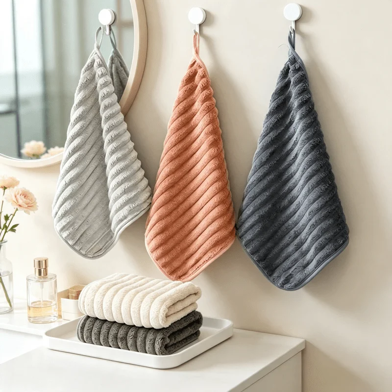 6/3 Pieces in Random Colors, Striped Coral Fleece Hanging Twist Towel, Super Absorbent Quick-Dry Face Towel, Soft and Fluffy Towel, Suitable for Bathroom and Kitchen, Small Towel, Face Towel, Striped Pattern, Coral Fleece, Fluffy, Super Soft, Halloween and Christmas Gift