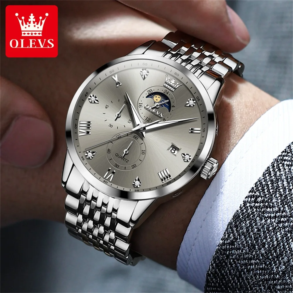 

OLEVS 2925, мужские часы, оригинальные спортивные кварцевые часы из нержавеющей стали с большим циферблатом, водонепроницаемые светящиеся часы с датой для мужчин, подарки