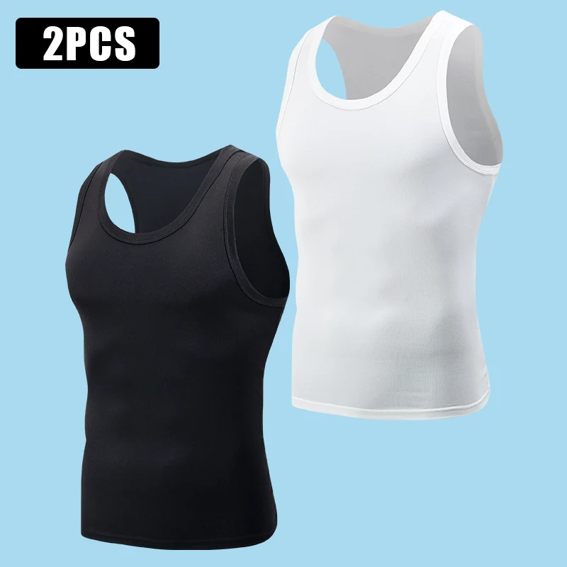 2/1 Pcs Black-and-white Classic Joker Men's Vest Teenagers' Leisure And Comfortable Wide Shoulder Shirt Sports Narrow Shoulder
