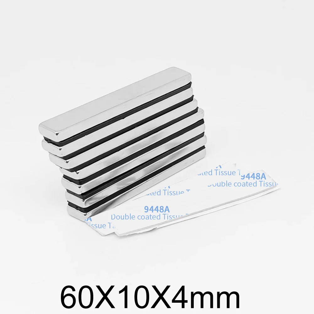 2/5/10/15/20PCS 60x10x4mm Strong Block Search Magnet With 3M Self - Adhesive 60x10x4 Strip Permanent NdFeB Magnet 60x10x4