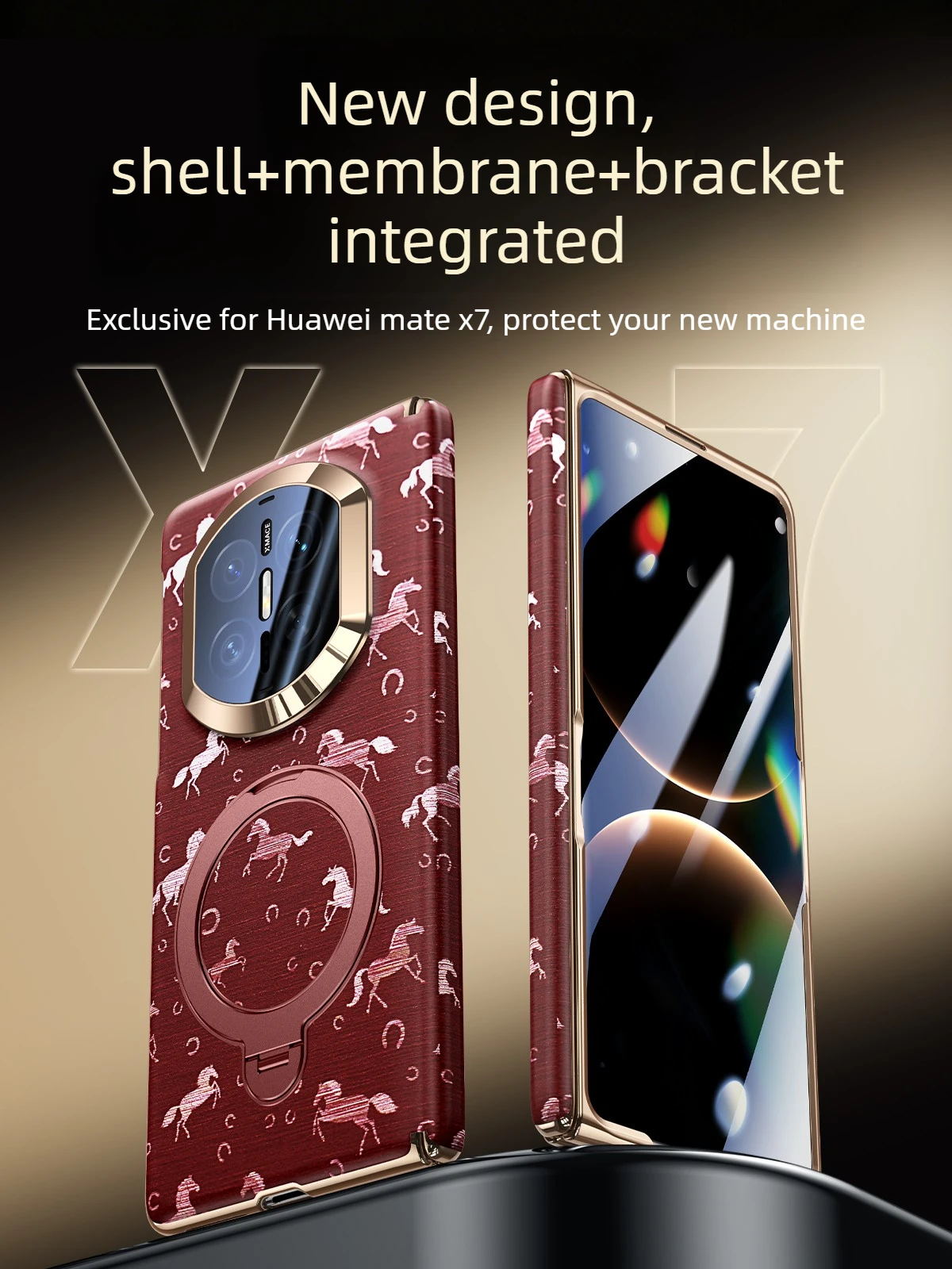 

[Shell and film integrated] for Huawei mate x7 Case Axis Protection New Year of the Horse for Magsafe Case for Mate X6 X5 Stand