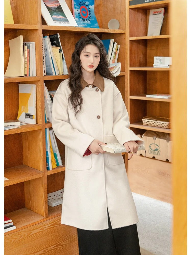 

Белое длинное шерстяное пальто женское, модное, осенне-зимнее, новинка, в стиле «ролл-н-ройс», ветрозащитное, с эффектом высокой плотности, верхняя одежда для женщин