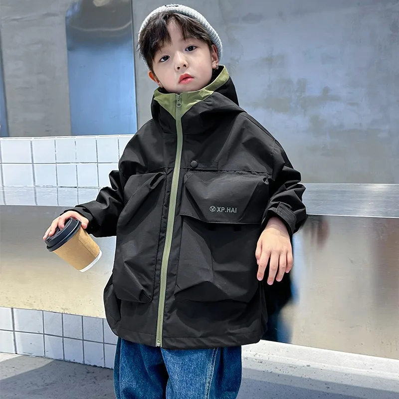 

2023 New Boys One Piece Spring Autumn Interchange Jacket Windproof Warm Soft Fashion Hooded All-match