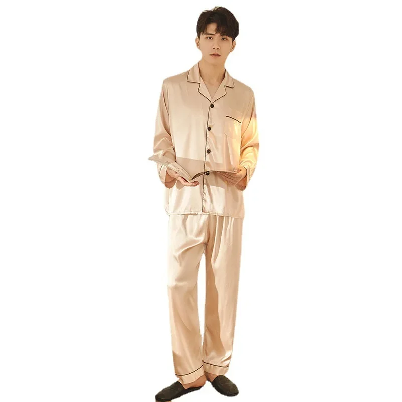 Wholesale men pajamas set luxury blue night sleepsuit set men's sleepwear silk satin pajamas for mens