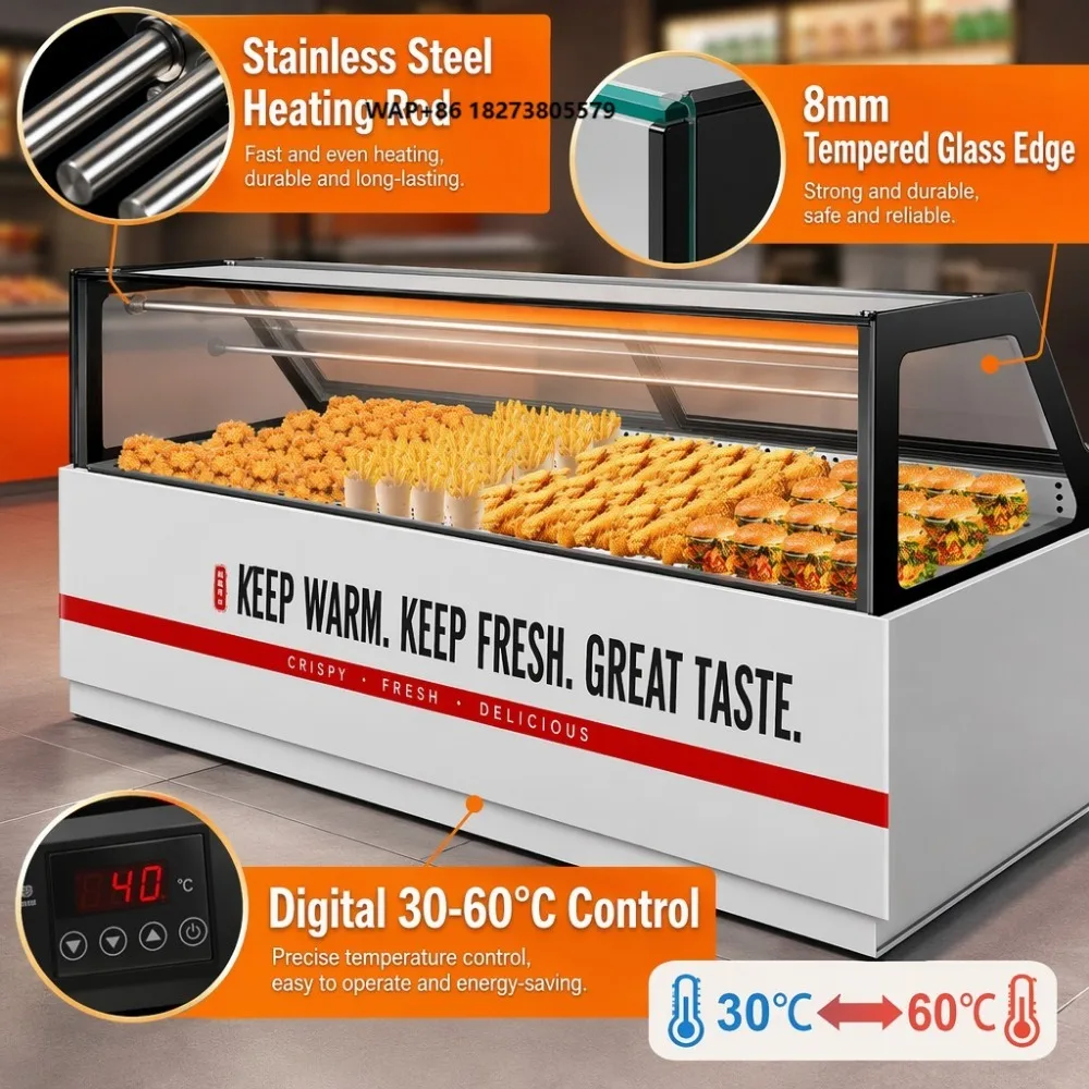 Heated Pastry Display Case Warming Countertop Food Warmer Cafe Bakery Restaurant Hotel Buffet Showcase