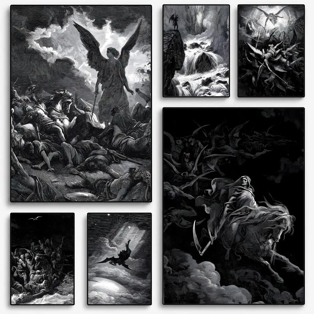 Gustave Dore Paradise Lost Satan Poster Room Home Decoration Interior Wall Art Printing Garage Posters Gift