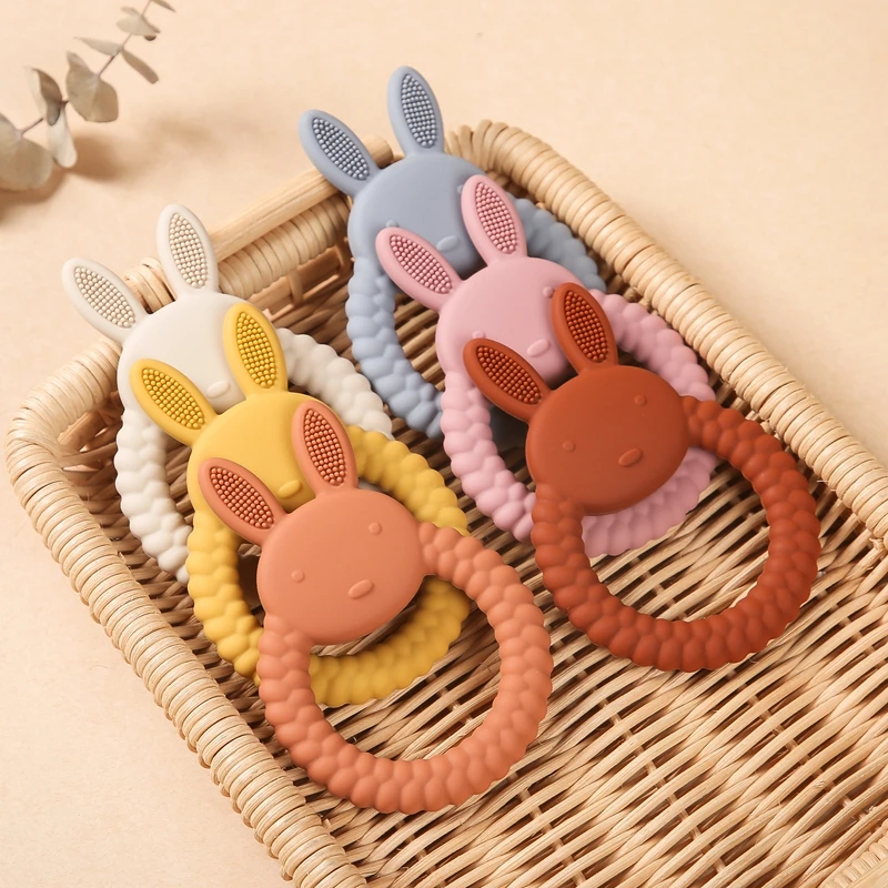 1pc Baby Silicone Teether Cartoon Rabbit Rodent Teething Ring Food Grade Diy Accessories Teething Molar Toys Infant Rattle Toy