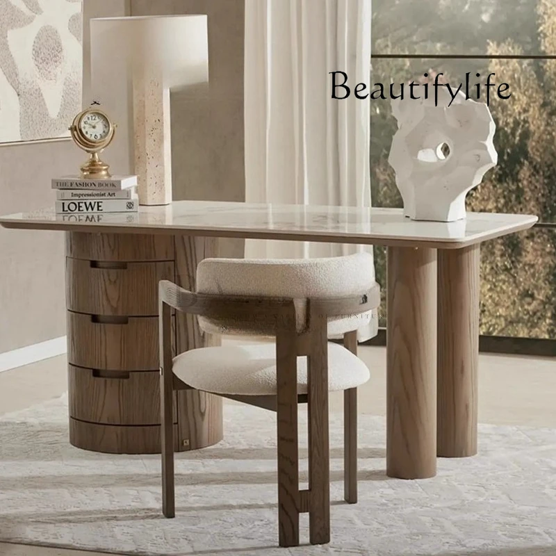 

Italian minimalist light luxury solid wood desk household bedroom dresser high-end rock slab computer desk