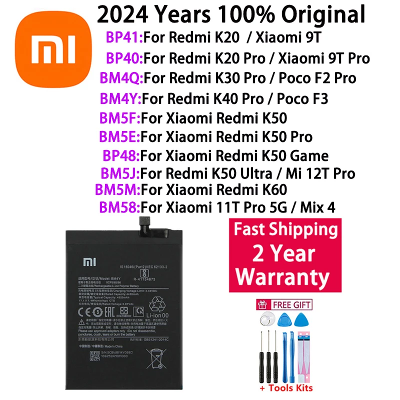 BM58 BP48 BM4Y Original Battery For Xiaomi Redmi Mi Poco F2 F3 K20 K30 Mix 4 K40 K50 K60 9T 11T 12T Pro 5G UItra Game Batteries