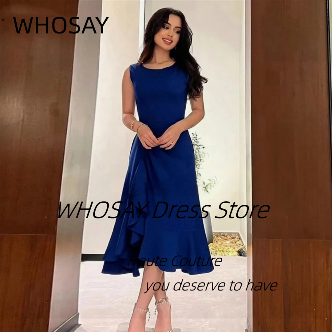 WHOSAY Tea Length Prom Dresses Scoop Neck Zipper Back Robe Des Cocktail Party Dress Customized Sleeveless Short Evening Gowns