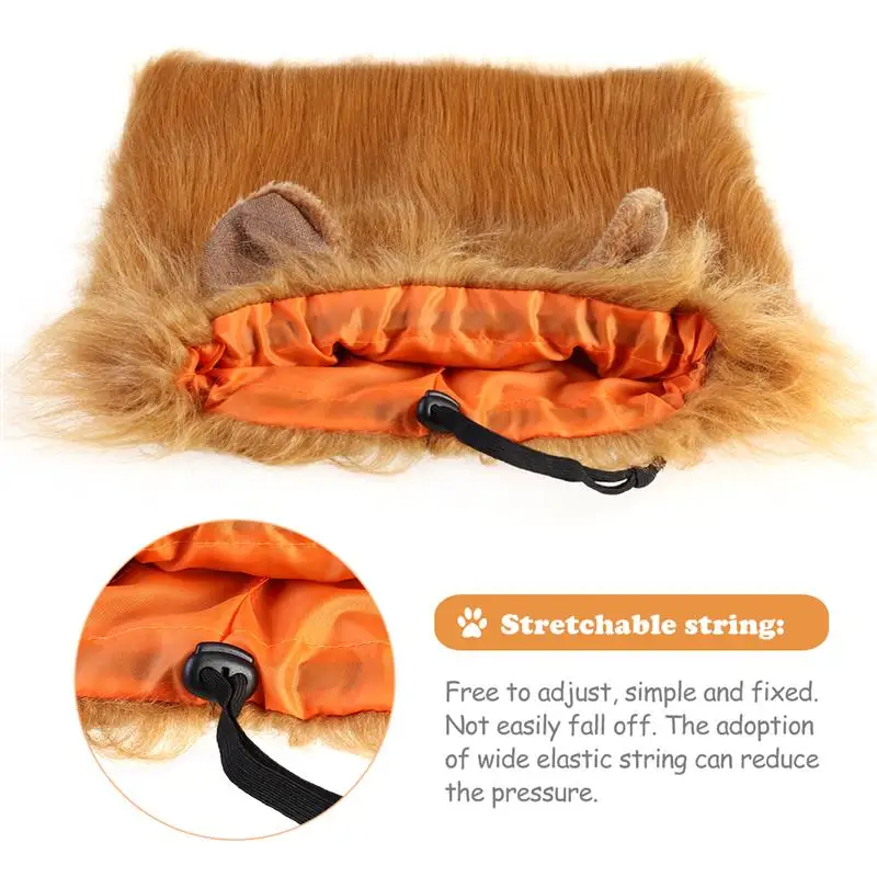 Pet Lion Headgear Hat Lion Hair Mane Costume With Ears For Dog Christmas Festival Wig Cosplay Costume-Dark Brown