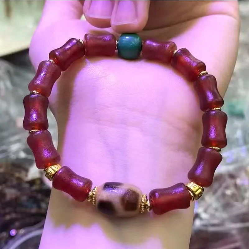 Patina Bamboo Agate Bracelet Wealth Blessing Dzi Bead Turquoise Bracelet Gifts