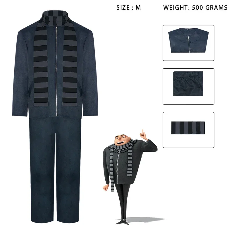 EE01 3PCS Movie Minions Despicable Me Gru Cos Costume Mask Halloween Party Performance Cosplay Costume Top+Pants+Scarf+MaskIo0！