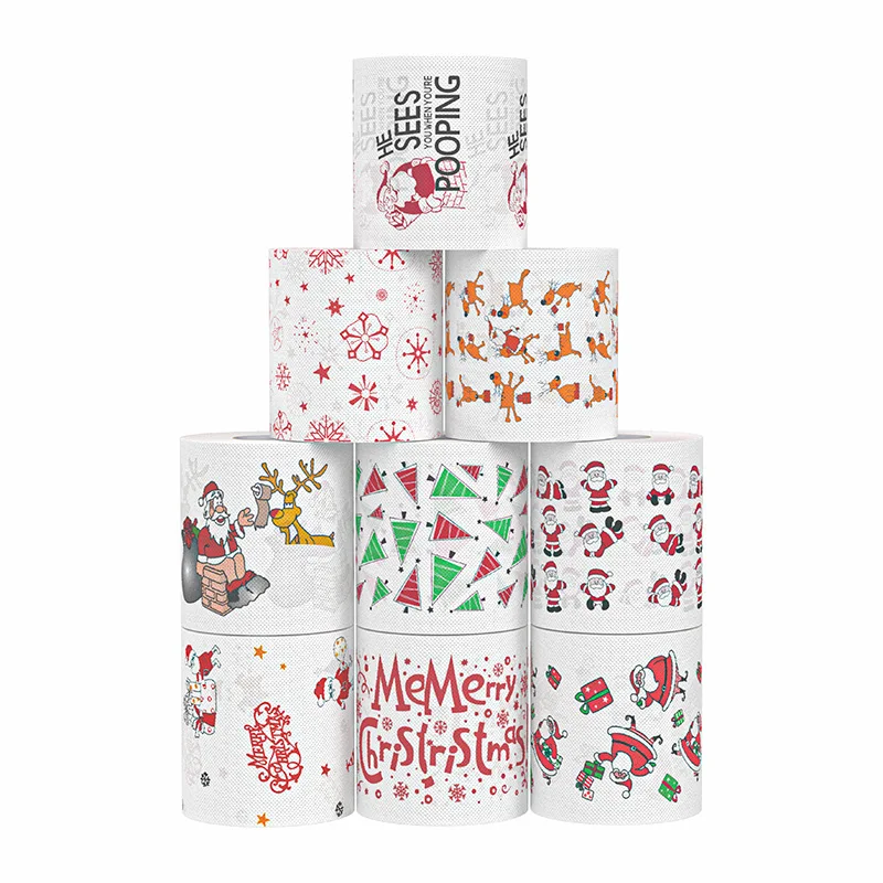 Weihnachts-Cartoon-Toilettenpapier – Toilettenpapier mit Schneemann- und Weihnachtsbaummustern, geeignet für Heim- und Partydekorationen.