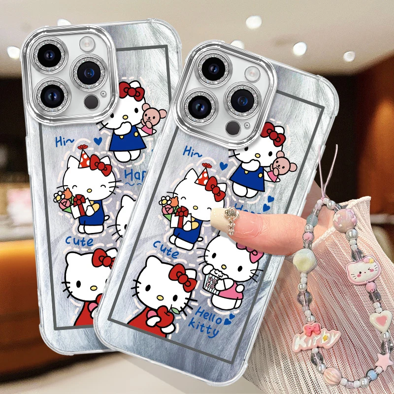 

The cartoon Hello Kitty phone case with bracelet is suitable for iPhone 16 15 14 13 12 11 Pro Max X Xs XR XSMax