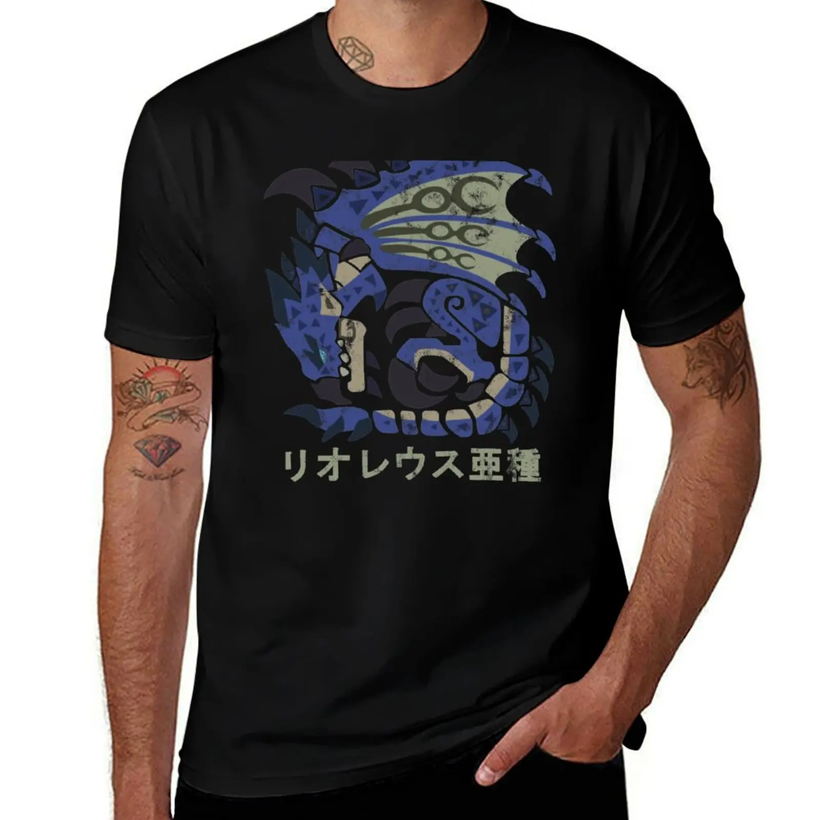 Monster Hunter World Azure Rathalos Kanji Icon T-Shirt summer tops heavyweights mens graphic t-shirts anime