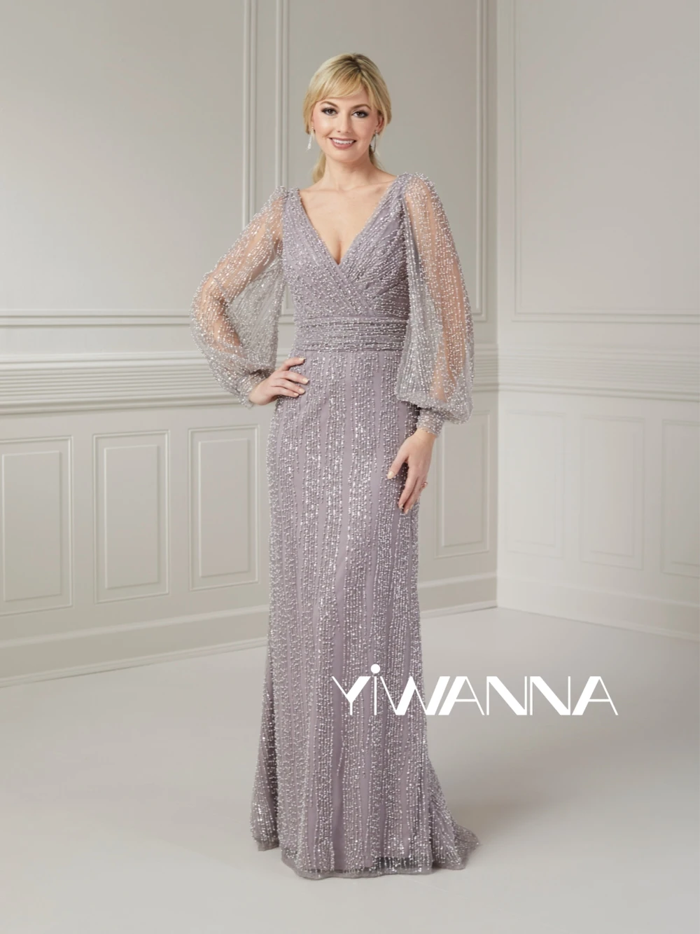 Modest Long Sleeve Mother Of The Bride Dress For Wedding Sequined Pearls Prom Dress Customized Graceful Straight Evening Gown