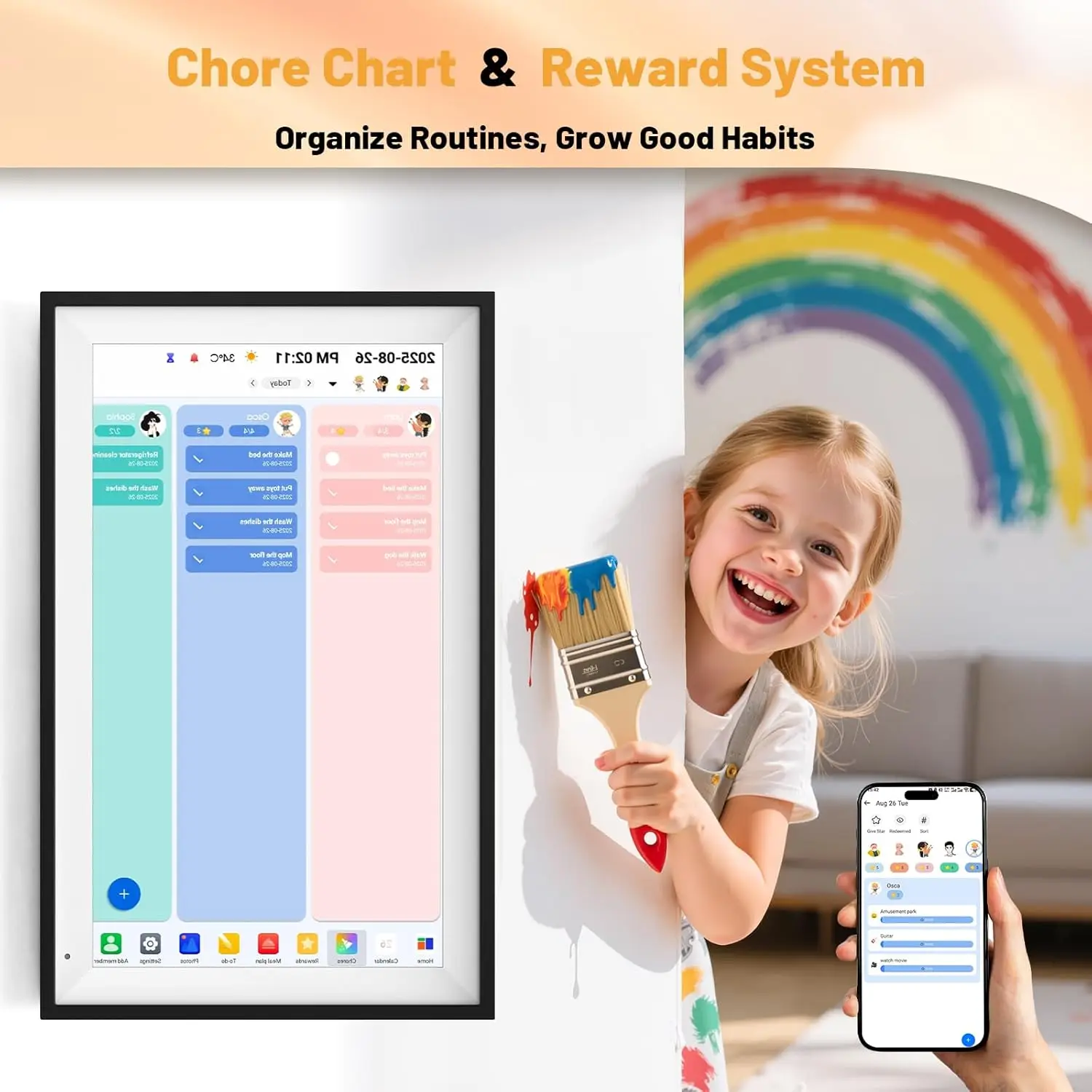 15.6 بوصة 1080P مخطط التقويم الرقمي شاشة تعمل باللمس للعائلة واي فاي عرض تفاعلي مخطط الحائط التقويم الرقمي مع التطبيق