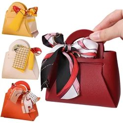 Luxury Bow Ribbon Leather Mini Handbag Gift Bags Candy Packaging Box Distributions Bag Wedding Party Favour Candy Box Purse