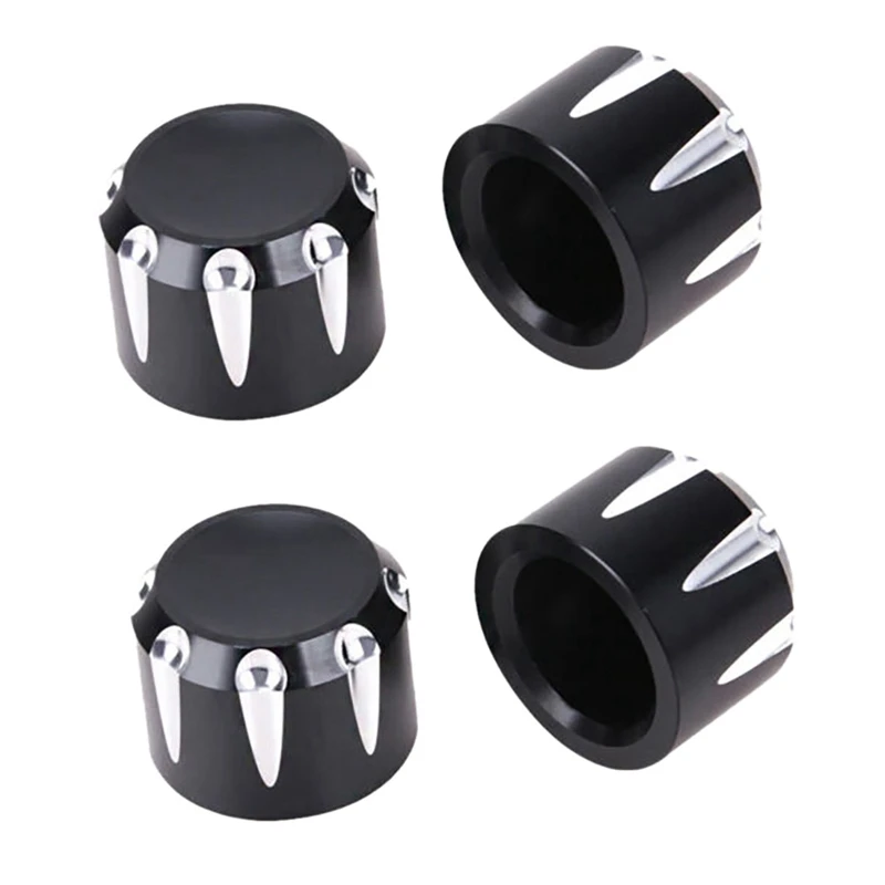 4X Black CNC Cut Front Axle Cap Nut Cover For Electra Glide Sportster Dyna