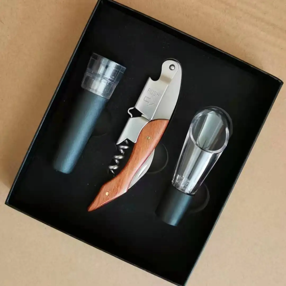 gift package red Wine Beer Bottle Opener set Cork Screw wood stopper pourer seahorse safe cut Kitchen Bar Tools commercial gift - view 4