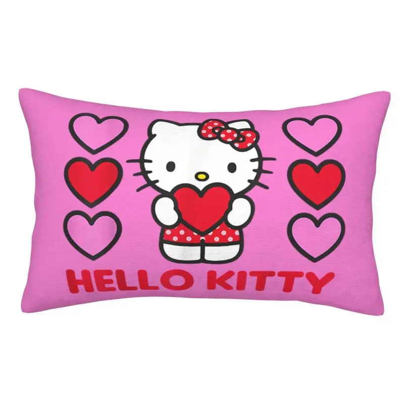 Custom Luxury Hello Kitty Valentine Hearts Cushion Cover for Bed Sofa Polyester Pillow Case Rectangle