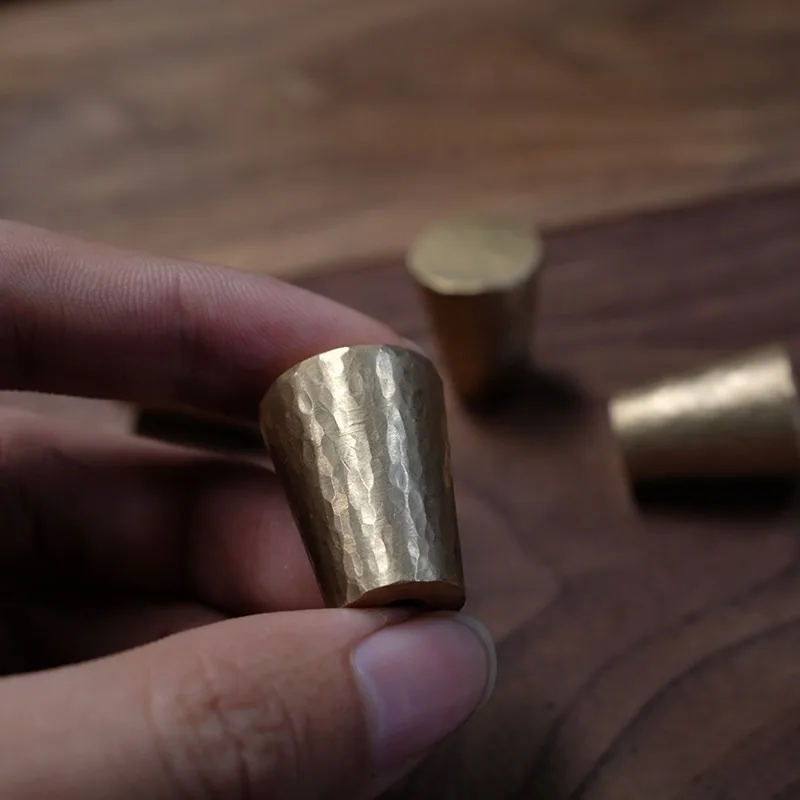 Pure Copper Single Hole Pull, Hammered Brass Drawer Handle, Cabinet Knob for Dresser TV Stand, High Grade Furniture Hardware