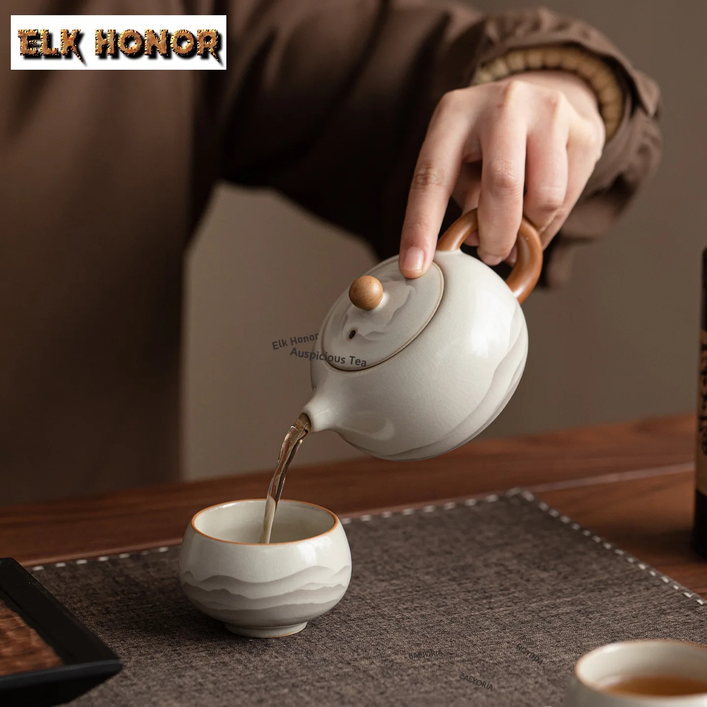 ZAEYORIA 170ml Antique Ink Landscape Ru Kiln Xishi Teapot Boutique Tea Infuser Pot Tea Soaking Kettle With Filter Tea Ornaments