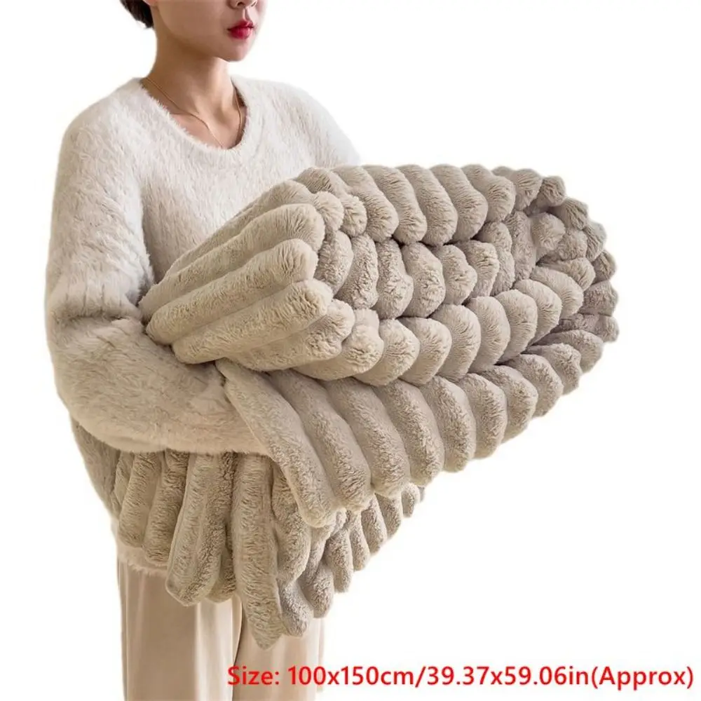 Immagine 7: Nuova coperta calda double face Coperta calda e traspirante Coperte a righe tinta unita delicate sulla pelle
