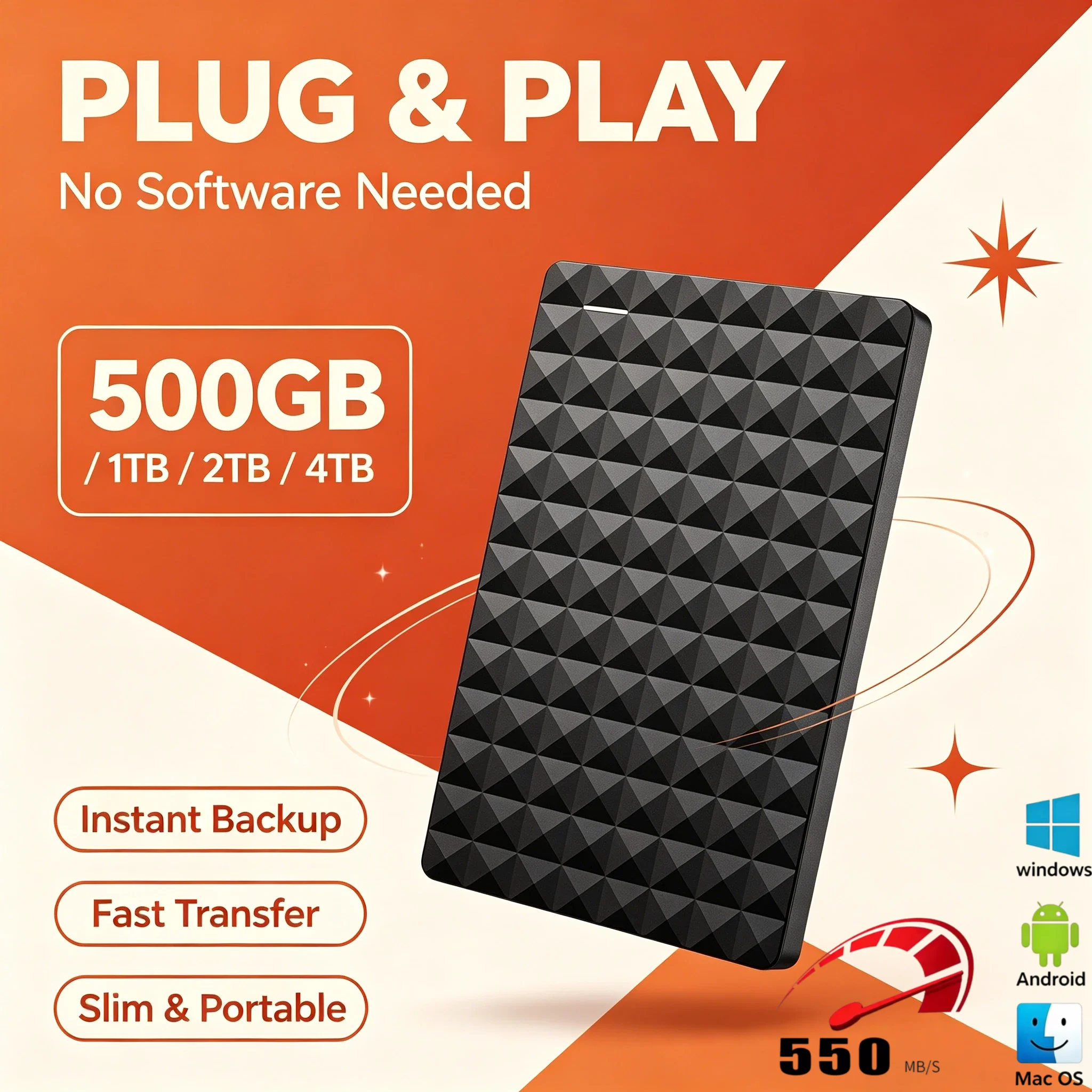 1TB 500GB 4TB 2TB Portable External Hard Drive 2.5 USB 3.0 Fast Transfer Game Media Data Storage HDD Ultra