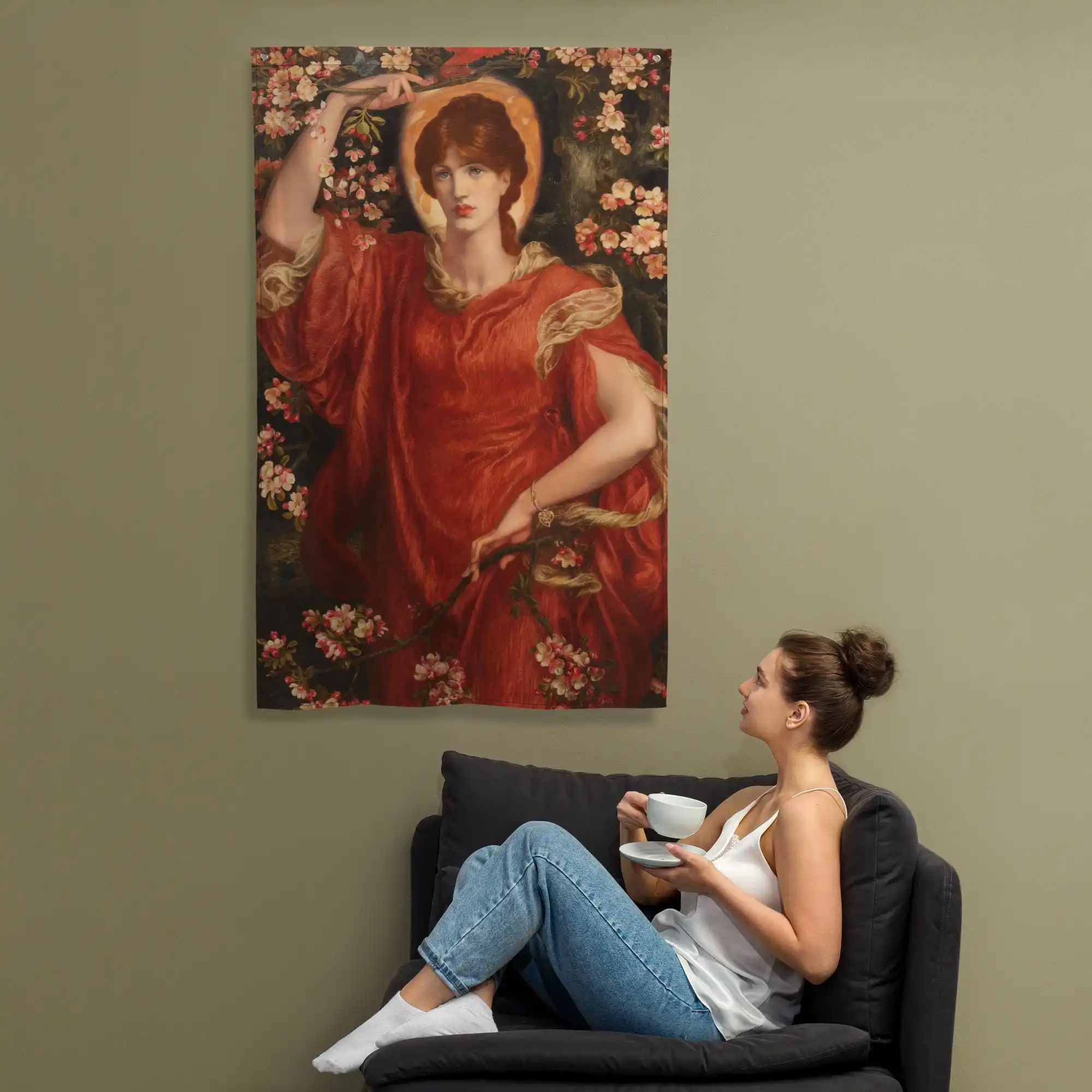 Pre-Raphaelite Art Banner Flag Tapestry, Romantic Victorian Painting Wall Hanging, Vintage Museum Decor, Bohemian Room Decor