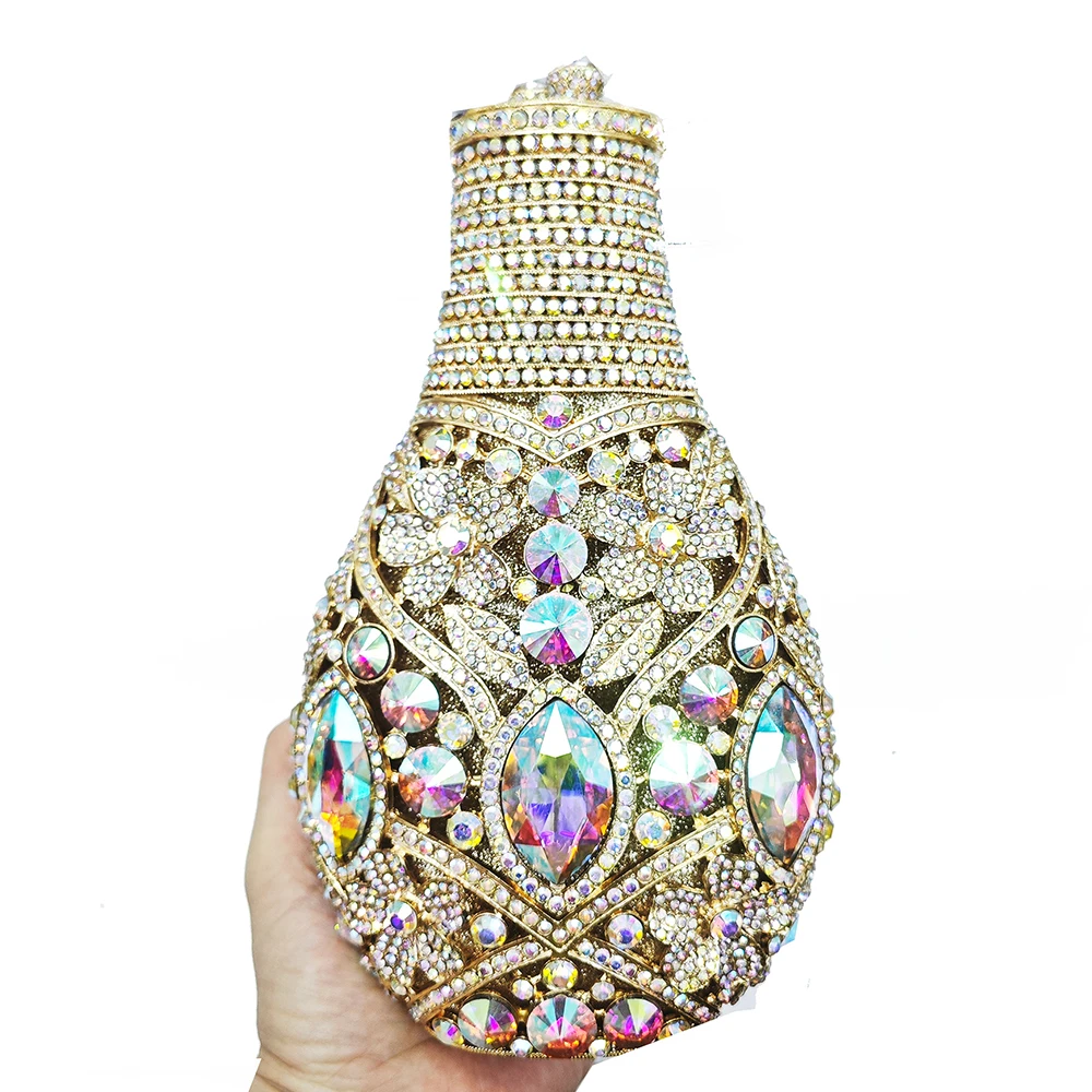 

Gold Metal AB Rhinestone Evening Bags Blue Diamonds Purses Women Luxury Crystal Wedding Bridal Handbag Party Clutch