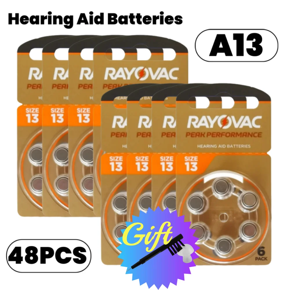 48 PCS High Capacity Cell Hearing Aid Batteries A10 13 312 675 Rayovac Peak Zinc Air Professional Batteries for Hearing Aids