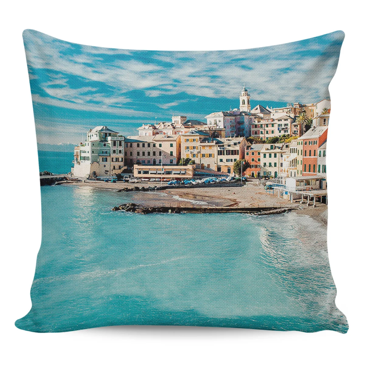 2/4PCS Waterproof Pillow Cover Fishing Village Square Throw Pillowcase Home Decorations Home Sofa Cushion Cover