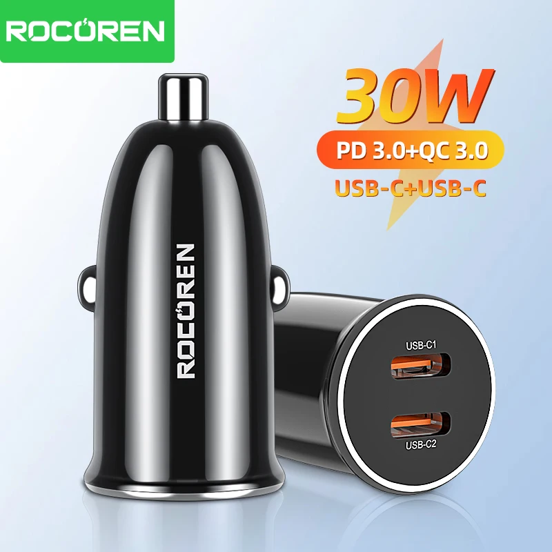 

Rocoren 30W USB Type C Car Charger PD QC 3.0 Fast Charging Car Charge Adapter For iPhone 16 15 14 Pro Max Xiaomi Samsung Huawei