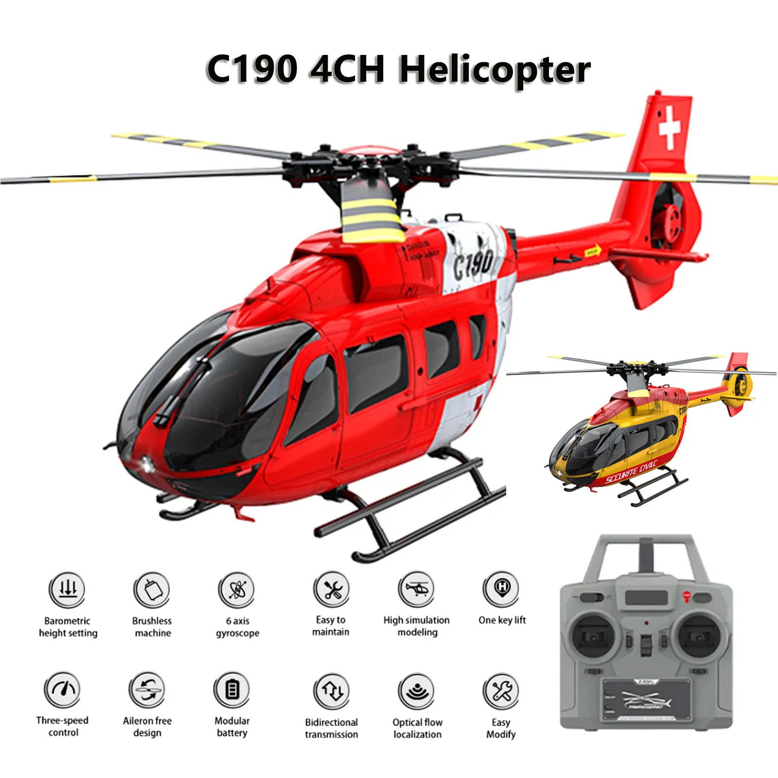 C190 1:28 2.4G 4CH 6-Axis Gyro Optical Flow Localization Altitude Hold Flybarless RC Helicopter RTF with Dual Brushless Motor