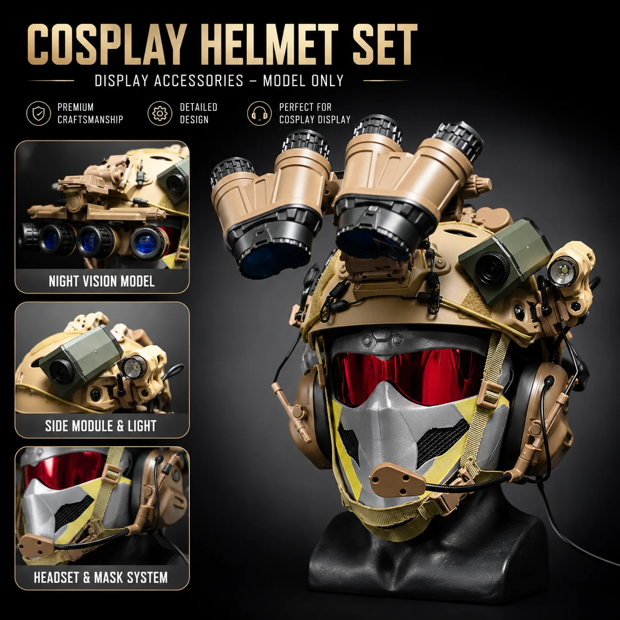 Tactical Helmet Cosplay Set with Dragon Mask Night Vision Goggles Model Full Face Headgear for Outdoor Game Costume Role Play