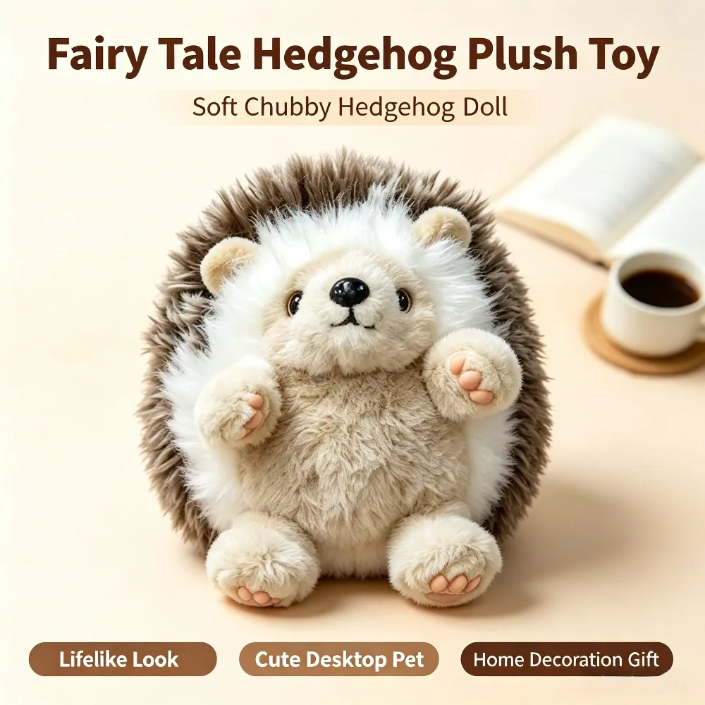 Fairy Tale Hedgehog Plush Toy Handmade Lifelike Soft Chubby Hedgehog Doll Cute Desktop Pet Gift Home Decoration