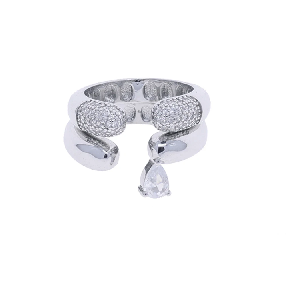 New Unusual Design Drop CZ Gold Color Open 2 in 1 Double Ring Fashion Jewelry For Women Girl's Finger Exquisite Accessories