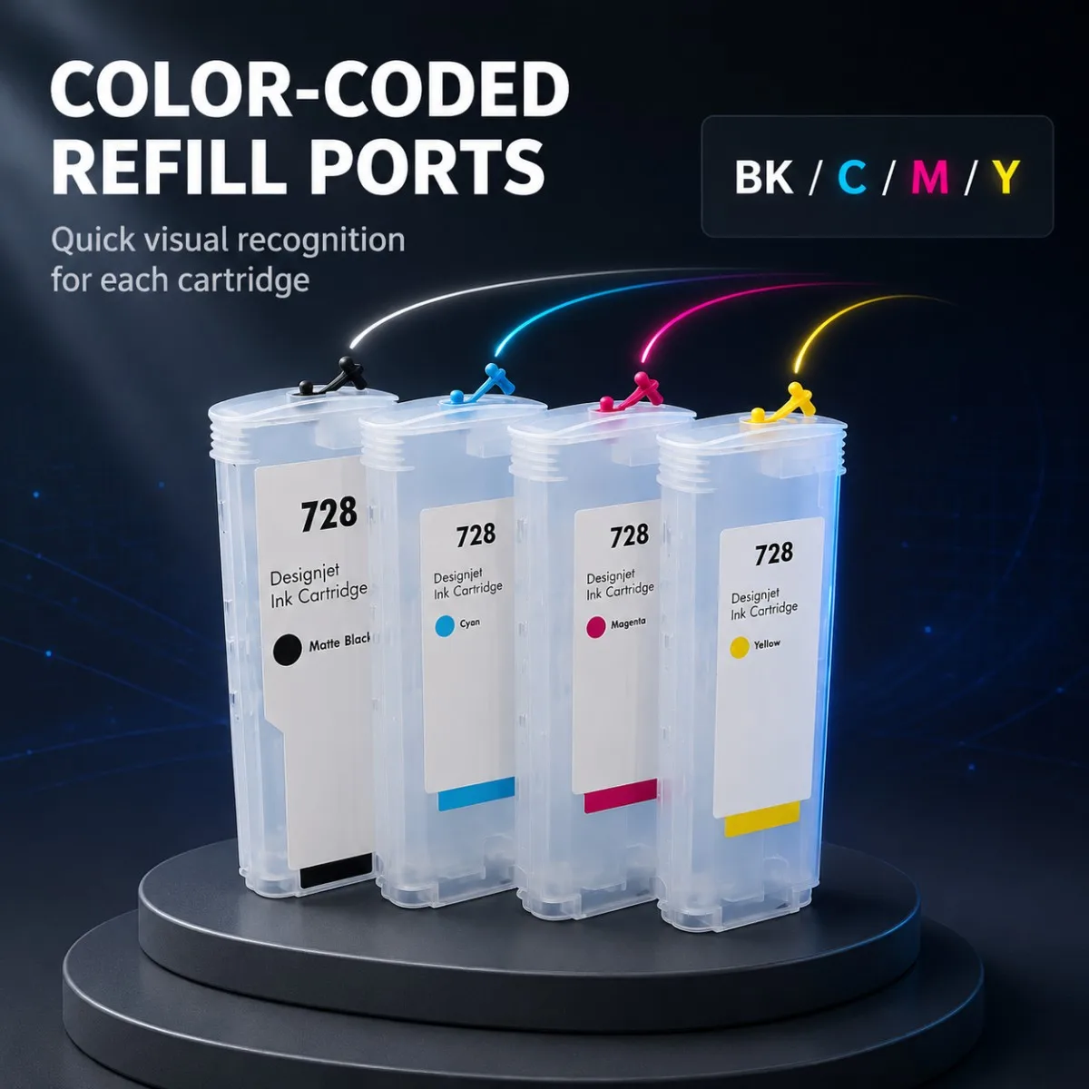 4 Color 300ml Refillable Cartridge HP728 with Chip Compatible For HP DesignJet T730 T830 Large Format Printer Ink Cartridges