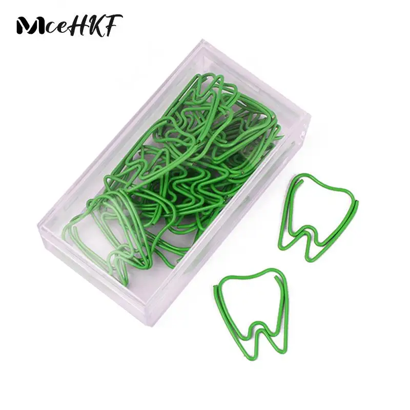 20pcs/lot Creative Tooth Shape Paper Clips Dental Stationery Office Gift Supplies Note Metal Paperclip Binder Clips