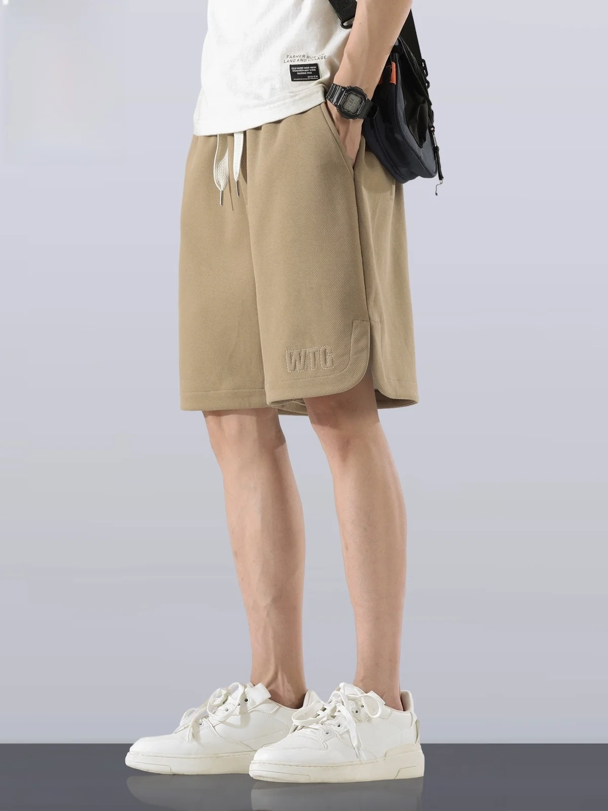 

Мужские спортивные повседневные брюки свободного кроя со средней посадкой, прямые, длиной до колена, летняя коллекция, американский модный бренд