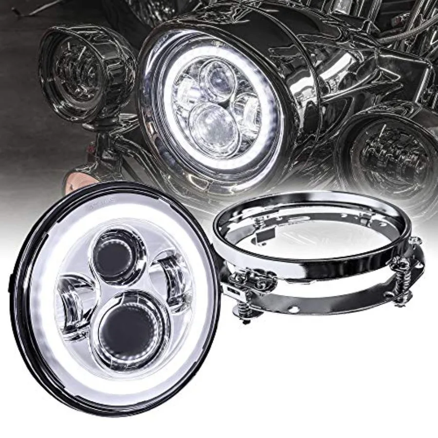 

TRUE MODS 7" LED Headlight for Harley Davidson + Mounting Bracket [HALO DRL] H4 Converter Plug n Play For Road King Electra Gli