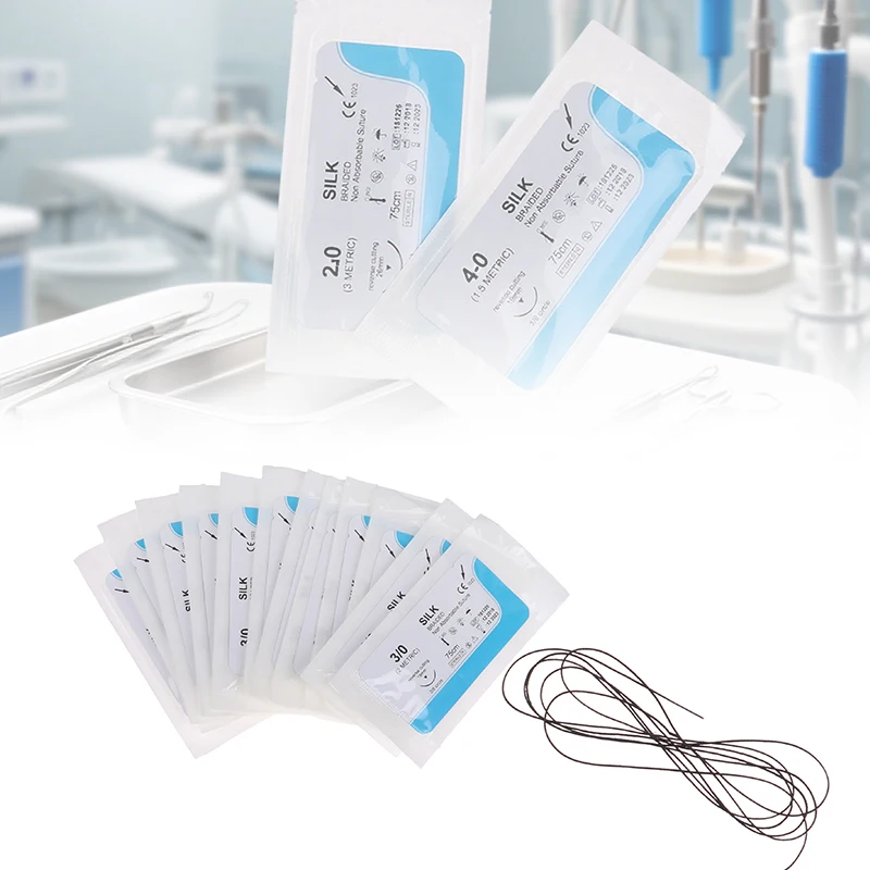 12Pcs 2.0/3.0/4.0 Dental Sutures Veterinary Practice Suture Thread Surgical Simulation Material Surgeon Suture Needle Stitches