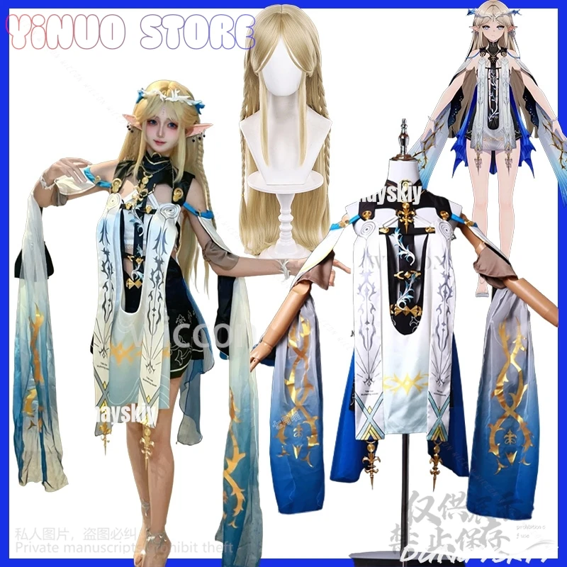 

Cartethyia Cosplay Anime Game Wuthering Waves Costume Water Color Sexy Dress Fairy Lolita Earwear Long Wigs Headwear 코스프레